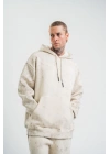 Unisex Double Oversize Kapşonlu Yıkamalı SweatShirt - Krem