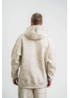 Unisex Double Oversize Kapşonlu Yıkamalı SweatShirt - Krem