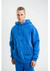 Unisex Double Oversize Kapşonlu Yıkamalı SweatShirt - Mavi