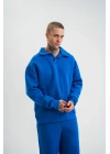 Unisex Double Oversize Patlı Yaka SweatShirt - Mavi