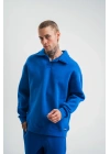 Unisex Double Oversize Patlı Yaka SweatShirt - Mavi