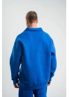 Unisex Double Oversize Patlı Yaka SweatShirt - Mavi
