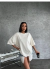 Unisex Düz Biskilet Yaka Oversize T-shirt - Beyaz