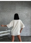 Unisex Düz Biskilet Yaka Oversize T-shirt - Beyaz