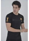 Unisex Göğüs Fermuarlı Baskılı T-Shirt - Siyah