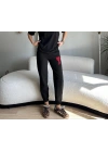 Unisex İki İplik Baskılı Oversize Eşofman Altı - Siyah
