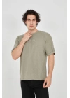 Unisex Jakar Kumaş Rahat Kol T-Shirt - Açık Yeşil