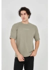 Unisex Jakar Kumaş Rahat Kol T-Shirt - Açık Yeşil