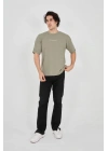 Unisex Jakar Kumaş Rahat Kol T-Shirt - Açık Yeşil