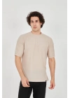 Unisex Jakar Kumaş Rahat Kol T-Shirt - Bej