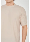 Unisex Jakar Kumaş Rahat Kol T-Shirt - Bej