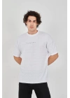 Unisex Jakar Kumaş Rahat Kol T-Shirt - Beyaz