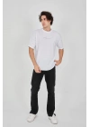 Unisex Jakar Kumaş Rahat Kol T-Shirt - Beyaz