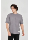 Unisex Jakar Kumaş Rahat Kol T-Shirt - Gri