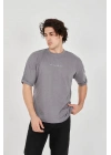 Unisex Jakar Kumaş Rahat Kol T-Shirt - Gri