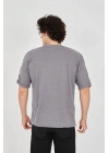 Unisex Jakar Kumaş Rahat Kol T-Shirt - Gri
