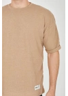 Unisex Jakar Kumaş Rahat Kol T-Shirt - Kahverengi
