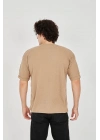 Unisex Jakar Kumaş Rahat Kol T-Shirt - Kahverengi
