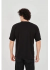 Unisex Jakar Kumaş Rahat Kol T-Shirt - Siyah