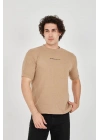 Unisex Jakar Kumaş Slim Fit T-Shirt - Kahverengi
