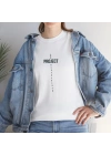 Unisex Kadın Bisiklet Yaka Baskılı T-Shirt - Beyaz