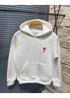 Unisex Kapşonlu Baskılı Sweetshirt - Beyaz