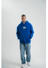 Unisex Kapşonlu Uzun Kol Patchli Nakışlı SweatShirt - Mavi