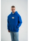 Unisex Kapşonlu Uzun Kol Patchli Nakışlı SweatShirt - Mavi
