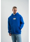 Unisex Kapşonlu Uzun Kol Patchli Nakışlı SweatShirt - Mavi