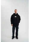 Unisex Kapşonlu Uzun Kol Patchli Nakışlı SweatShirt - Siyah