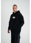 Unisex Kapşonlu Uzun Kol Patchli Nakışlı SweatShirt - Siyah