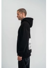 Unisex Kapşonlu Uzun Kol Patchli Nakışlı SweatShirt - Siyah