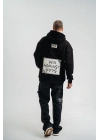 Unisex Kapşonlu Uzun Kol Patchli Nakışlı SweatShirt - Siyah