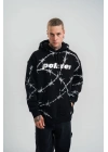 Unisex Kapşonlu Varak ve Pano Baskılı SweatShirt- Siyah