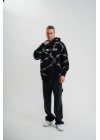 Unisex Kapşonlu Varak ve Pano Baskılı SweatShirt- Siyah
