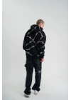 Unisex Kapşonlu Varak ve Pano Baskılı SweatShirt- Siyah