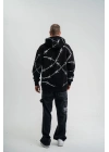 Unisex Kapşonlu Varak ve Pano Baskılı SweatShirt- Siyah