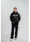 Unisex Kapşonlu Varak ve Pano Baskılı SweatShirt- Siyah
