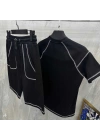 Unisex Karoyaka Dikişli Şortlu Takım - Siyah