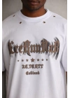 Unisex Kuşgözü Detaylı Baskılı Oversize T-Shirt - Beyaz