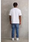 Unisex Kuşgözü Detaylı Baskılı Oversize T-Shirt - Beyaz