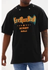 Unisex Kuşgözü Detaylı Baskılı Oversize T-Shirt - Siyah