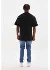 Unisex Kuşgözü Detaylı Baskılı Oversize T-Shirt - Siyah