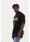 Unisex Kuşgözü Detaylı Baskılı Oversize T-Shirt - Siyah