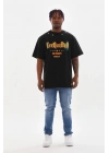 Unisex Kuşgözü Detaylı Baskılı Oversize T-Shirt - Siyah