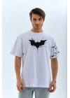 Unisex Ön ve Kol Baskılı Oversize T-shirt - Beyaz