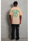 Unisex Oversize Baskılı Bisiklet Yaka T-Shirt - Bej