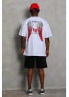 Unisex Oversize Baskılı Bisiklet Yaka T-Shirt - Beyaz