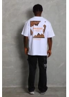 Unisex Oversize Baskılı Bisiklet Yaka T-Shirt - Beyaz