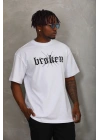 Unisex Oversize Baskılı Bisiklet Yaka T-Shirt - Beyaz